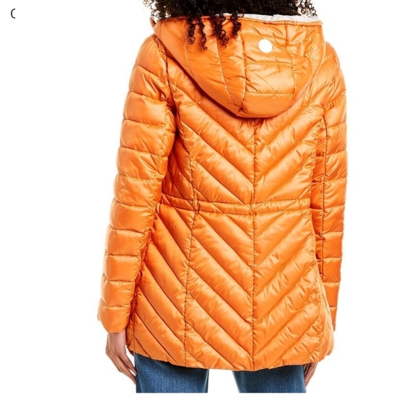 French Connection Jacket Hood Lightweight Chevron Quilted Packable Orange S NWT - Picture 9 of 16